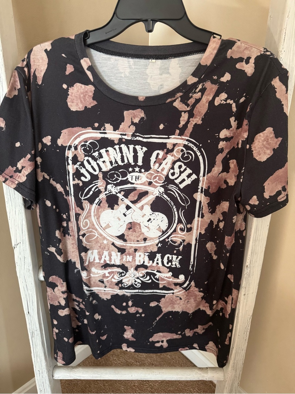 Johnny Cash Black Tee with Tan Tie-Dye Graphic